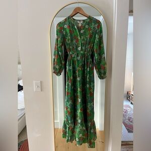 Vintage green floral floor length dress s/m